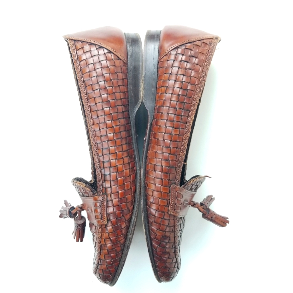 Cole Haan Basket Weave Woven Kiltie Tassel Leather Flat Loafers Brown Italy 8 B - Picture 12 of 15